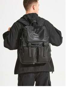Zaino cargo nero impermeabile in nylon per uomo e donna, spazioso zaino casual per il tempo libero con coulisse e scomparti multipli, ideale per l'università, il campeggio e le gite di un giorno. - A - Visualizzare 6