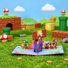 Miniso 1 pieza Tarjeta de felicitación 3D pop-up de Super Mario, diseño divertido de personaje de juego para invitación de cumpleaños/fiesta, adecuada para niños fans, con sobre, regalo creativo - Ver 5