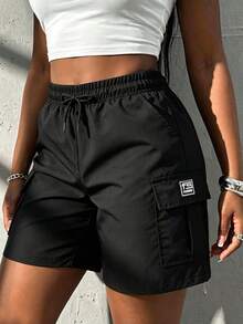 Women's Cargo Shorts, Summer Loose Slimming Multi-Pocket Casual Pants, Versatile Knee-Length Shorts For Outdoor Wear Sports Black - Black - View 2