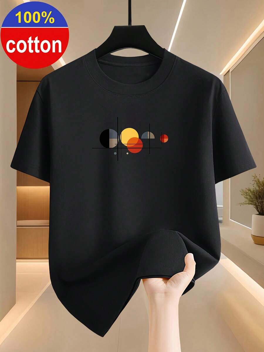 100%, Camiseta de Manga Corta para Hombre con Diseño Creativo Estampado, Tejido Puro Ligeramente Elástico, Corte Regular, Adecuada para Adultos, Camiseta de Verano para Uso Diario | Ajuste cómodo, lavable a máquina - Negro - Ver 1