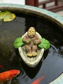 Unique Monkeys Lying On Bananas And Orangutans Rowing Boats To Float Bananas And Small Boats On Them. Mini Pond Monkey And Orangutan Figurines. For Garden Swimming Pool. Pond Fish Tank. Garden Decoration. Outdoor Garden Enthusiast Gift. - A - View 2