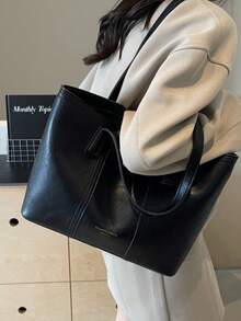 2026春季新款咖啡色PU復古肩帶紋理大容量商務通勤女款腋下單肩包 - 咖啡 - 查看 5