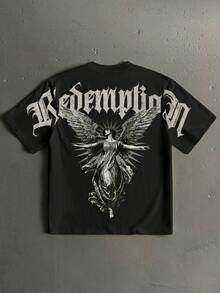 Manfinity Roghcode Men's Casual Short Sleeve Crew Neck T-Shirt With Angel Letter Print - 彩色 - 查看 1