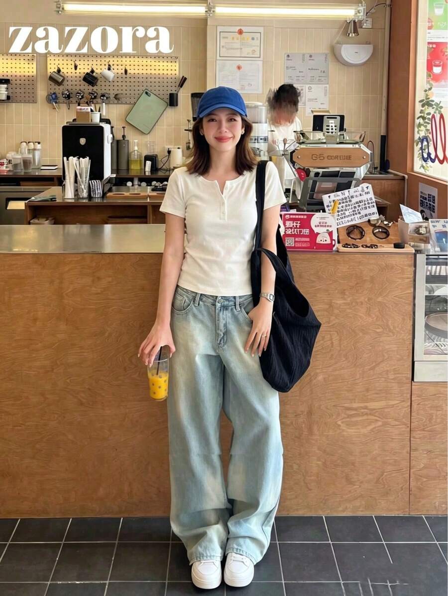 Solid Color Regular Shoulder Short Sleeve Women's Versatile Round Neck Slim Fit Flattering Elastic White Semi-Sheer T-Shirt Top Summer Casual - White - View 1