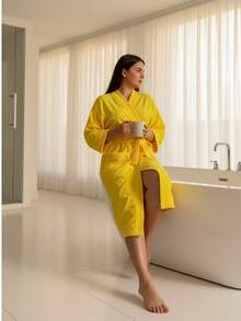 BATA DE BAÑO UNISEX AMPLIA Y LARGA EXCELENTE ABSORCIÓN TELA MICROTOALLA (ALGODÓN CON MICROFIBRA) - Amarillo - Ver 6
