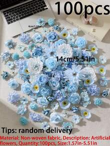15/50/100入 1.57-5.51英吋 春夏混色仿真花頭 | 雛菊、玫瑰、牡丹等多款,真實觸感。四季適用於婚禮與居家裝飾、DIY花束、髮飾/包包及畢業帽裝飾 - 藍色 - 查看 9