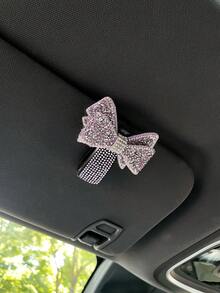 1pc Shiny Rhinestone Bow Car Sun Visor Glasses Clip, Glasses Clip, Car Fashion Glasses Clip - Multicolor - View 12