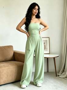 Women's Off-The-Shoulder And Open-Back Jumpsuit For Summer - Army Green - View 7