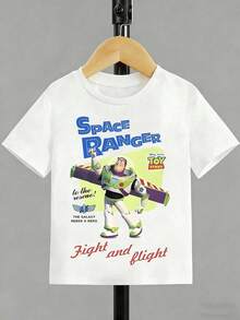 Boys' Disney "Toy Story" Buzz Lightyear Print Pure Cotton Short-Sleeve T-Shirt - Soft, Breathable, Casual Top - White - View 4