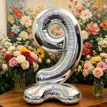 2pcs/1pc 42 Inch Silver Standing Number Foil Balloons, Self-Standing Design Without Support, Suitable For Anniversary, Memorial Day, Birthday Theme Party Atmosphere Decoration, Birthday Photo Props, Room Decor, Indoor Arrangement, Multi-Scenario Celebration Events, Lightweight Foil Material Reusable, Number Style Freely Selectable - 42-inch Standing Digital - View 18