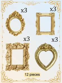 12pcs/10pcs/6pcs Set Vintage Mini Baroque Hollow Resin Photo Frame, DIY Dollhouse And Fairy Tale Scene Decoration, Mini Landscape Craft Ornament, Personalized Photo Display, Gift For Family And Friends, Jewelry Display And Nail Art DIY Accessory - Multiple Styles - View 25