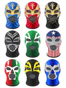 酷炫男士墨西哥 Lucha Libre 面具，防汗貼身英雄印花全臉拉法帽，牛奶絲透氣格鬥面罩，適合演員，趣味摔跤服飾配件，適用萬聖節派對、Cosplay 與角色扮演 - 彩色 - 查看 7