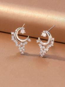1 Paar luxuriöse, exquisite Creolen-Ohrringe mit mehreren ovalen, transparenten Zirkonia-Einlagen, Damen-Accessoire, geeignet für den täglichen Arbeitsweg und Dates - Mond - Übersicht 9