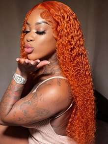 NARNI 36 Inch Ginger Wig Human Hair 250% Density 13x6 Deep Wave Lace Front Wigs Human Hair Wet And Wavy Ginger Orange Lace Front Wigs Human Hair Brazilian Virgin HD Transparent Lace Frontal Wig Pre Plucked Glueless Curly Human Hair Wig 350# Colored Wig - S350 - 查看 1