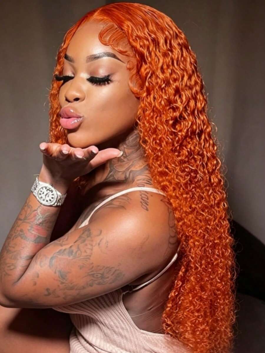 NARNI 36 Inch Ginger Wig Human Hair 250% Density 13x6 Deep Wave Lace Front Wigs Human Hair Wet And Wavy Ginger Orange Lace Front Wigs Human Hair Brazilian Virgin HD Transparent Lace Frontal Wig Pre Plucked Glueless Curly Human Hair Wig 350# Colored Wig - S350 - 查看 1
