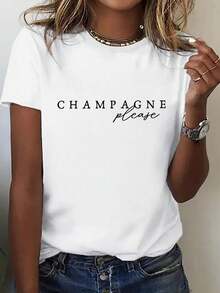 Camiseta casual de mujer con cuello redondo, manga corta y estampado - Blanco 2 - Ver 1
