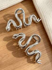 1pc Snake Texture Metal Hair Claw Clip For Women, Back Of Head Updo Braided Half-Up Hair Hair Claw - Multicolor - View 4