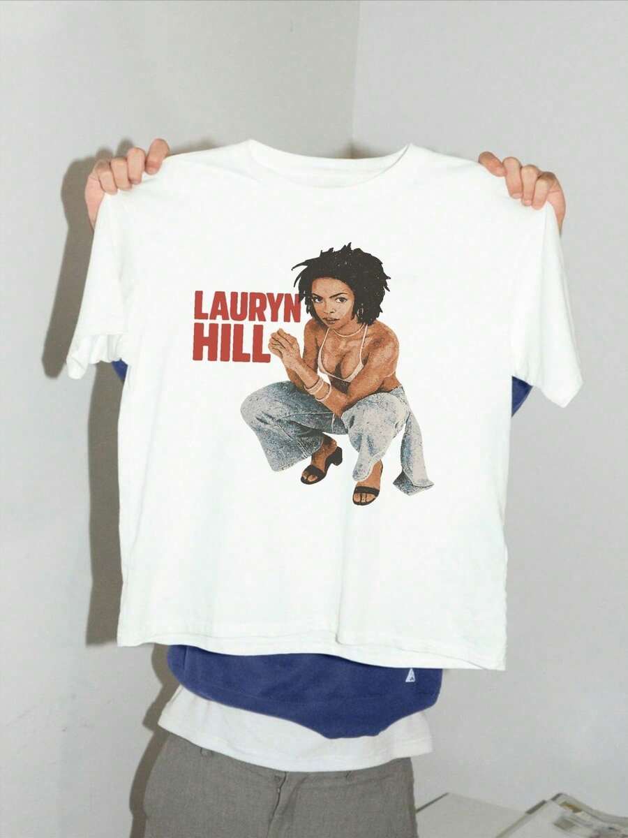 Lauryn Hill Graphic T-Shirt For Men - White T-Shirt With Red Lettering - Music Festival Clothing, 90s Retro Hip-Hop Fan Apparel - Crew Neck T-Shirt - 白色 - 查看 1