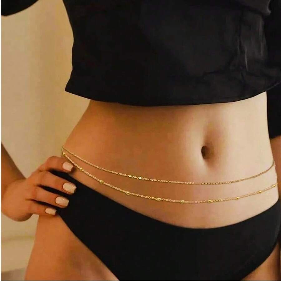 Ceinture chaîne à la mode, ceinture à double couche de franges, chaîne de taille pour femmes , Chaîne de corps bohème pour la plage, ceinture de pantalon - Multicolore - Voir 1