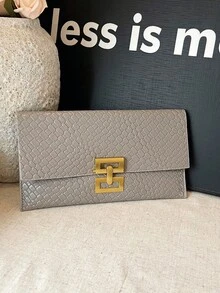 New Niche Design Fashion Crocodile Embossed Envelope Clutch Bag Vintage Women's Purse - Light Grey - View 2