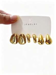 6/18PCS Women's Fashion Stud Earrings Set, Suitable For Daily Wear, Vacation, Gifts, Etc. (Lightweight CCB Material, Non-Fading/No Ear-Pulling Sensation) - Gold - View 4