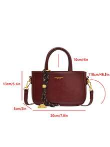 Women's Solid Color Square Handbag With Detachable Shoulder Strap, Metal Dog Charm, Letter Print Pattern, Burgundy Elegant Crossbody Bag, Zipper Closure, Polyester Lining, Vintage Style, Suitable For Shopping And Dating Occasions, Red Bag - Burgundy - View 9