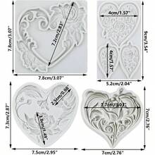 - Molde de silicona para fondant con forma de corazn, para decoracin de pasteles, cupcakes, caramelos, polmero, arcilla, gomas, juego de 4 unidades - Estilo D - Ver 2