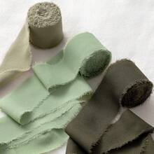 3 Rolls, 3colors, High-Quality Handmade Edge Chiffon Ribbon, Suitable For Wedding Invitations, Mother's Day,Bridal Bouquets, Gift Packaging, DIY Crafts - Army Green, Bean Green, Dark Army Green - View 5
