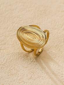 Nocturel 1 pieza Anillo abierto de acero inoxidable con textura metálica geométrica y exagerada, anillo de mujer de acero inoxidable, anillo de oro de acero inoxidable, accesorio de oro, adecuado para hombres y mujeres para uso diario y fiestas, anillo ajustable grande de círculo de acero inoxidable 304, accesorio de joyería minimalista DIY, enchapado en oro de 18K y plata, anillo de tortuga marina, adecuado para verano, vuelta al colegio, temporada de bodas, fiesta en la playa y regalo del Día de la Madre - Amarillo Oro - Ver 1