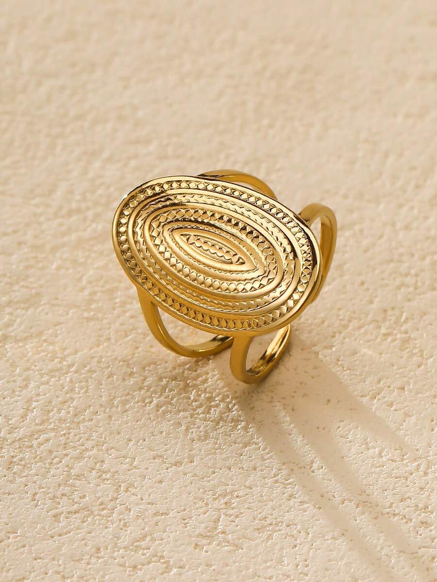 Nocturel 1 pieza Anillo abierto de acero inoxidable con textura metálica geométrica y exagerada, anillo de mujer de acero inoxidable, anillo de oro de acero inoxidable, accesorio de oro, adecuado para hombres y mujeres para uso diario y fiestas, anillo ajustable grande de círculo de acero inoxidable 304, accesorio de joyería minimalista DIY, enchapado en oro de 18K y plata, anillo de tortuga marina, adecuado para verano, vuelta al colegio, temporada de bodas, fiesta en la playa y regalo del Día de la Madre - Amarillo Oro - Ver 1