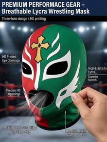 酷炫男士墨西哥 Lucha Libre 面具，防汗貼身英雄印花全臉拉法帽，牛奶絲透氣格鬥面罩，適合演員，趣味摔跤服飾配件，適用萬聖節派對、Cosplay 與角色扮演 - 彩色 - 查看 3