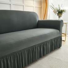 XM-Mirelitho 1PC Lightweight Sofa Slipcover Stretch Milk Silk Breathable Cool ForSummer Anti-Dirty And Non-Slip Solid Color Sofa Cover Suitable For 1/2/3/4 Seat Home/Living Room Decoration All-Inclusive Sofa Protective Cover - 深灰色 - 查看 6