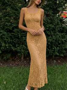 Vestido de fiesta elegante sin mangas de encaje ajustado tipo sirena para mujer, vestido de lujo para invitada de boda y gala de noche, vestidos de verano para playa y vacaciones, atuendos para regreso a clases - Naranja - Ver 8