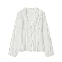 Camisa de lunares con capas versátil de moda europea y americana para mujer, nueva para primavera/verano, ideal para vacaciones - Blanco - Ver 1