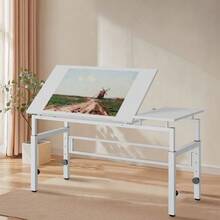 Adjustable Drawing Table, White Drawing Table With Tilting Tabletop And 4 Leveling Feet For Office, Study, Drawing Room, Classroom - White - View 4