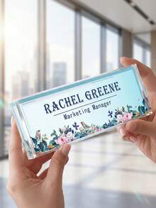 1pc Customized Floral Acrylic Desk Name Plate, Personalized Engraved Office Nameplate, Employee Name Tag, Retirement Gift, Reception Desk Nameplate, Teacher Appreciation Gift, New Hire Gift, Administrative Office Desk Decor, Promotion Appreciation Desk Nameplate - Multicolor - View 7