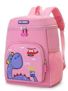 Mochila nueva para estudiantes, diseño con patrón de dinosaurio lindo, ligera y sencilla, adecuada para la escuela o viajes - Rosa - Ver 9