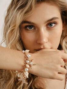 Nocturel 1pc Bohemian Style Alloy & Pearl Decor Starfish Bracelet For Women, Summer Beach - Multicolor - View 6