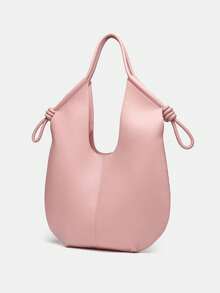 Casual Minimalist Large-Capacity Tote Bag, Retro Slouchy Drawstring Shoulder Bag, Multifunctional Premium Office Pleated Shopping Bag - Pink - View 5