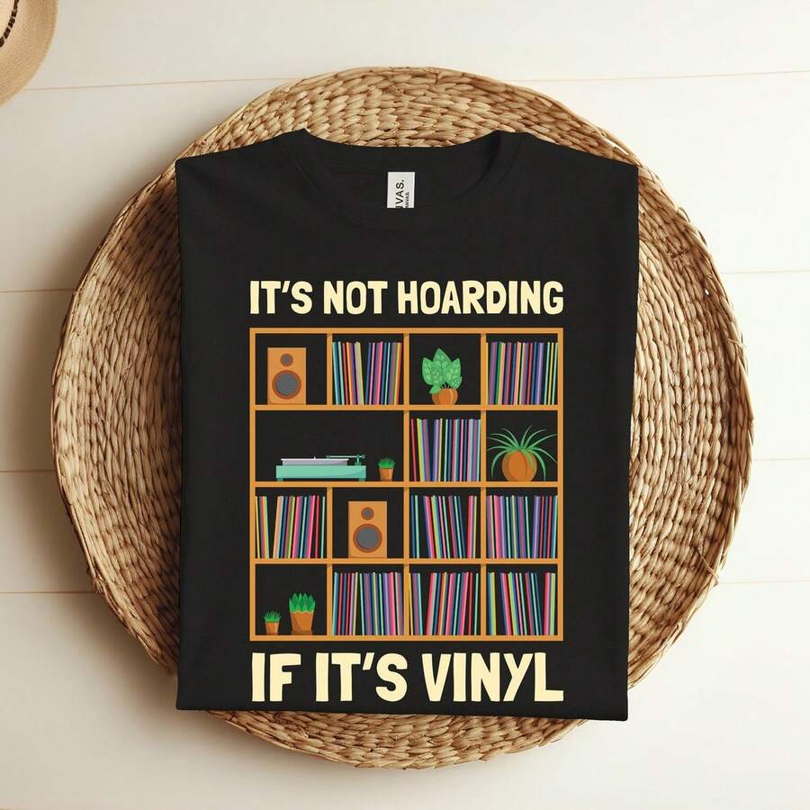 It's Not Hoarding If It's Vinyl Funny Vinyl RE1coR1DS Lover Tshirt, Funny Music RE1coR1DS Collectors Gift Present Shirt, Cool Vintage Outfit, - 黑色 - 查看 1
