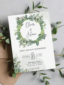Invitaciones de Boda Personalizadas - Estilo Botánico Rústico & Acuarela de Verdor - Parte Posterior en Blanco para Escribir - Incluye Sobres - Multicolor 13 - Ver 6