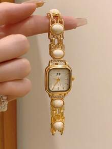 1件女款金/綠色錶帶極簡新小錶盤優雅時尚百搭石英手錶，適合日常配戴 - 金色 - 查看 2