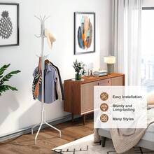 Freestanding Coat Rack, Hat Rack, Jacket Organizer, Metal, 18.3" L X 18.3" W X 71.5" H, White - Brown - View 10