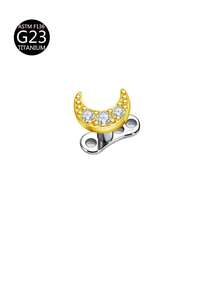 1pc G23 Titanium Gold Flower Heart Moon Spider Butterfly Cross Pentagram Zirconia Inlaid Stud, Suitable For Daily Wear - Gold - View 10