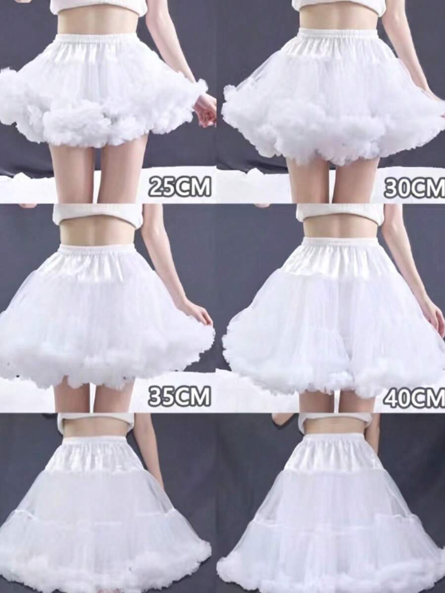 35cm 素色聚酯纖維雙層蓬鬆雲朵蘿莉塔襯裙 - 白色 - 查看 1