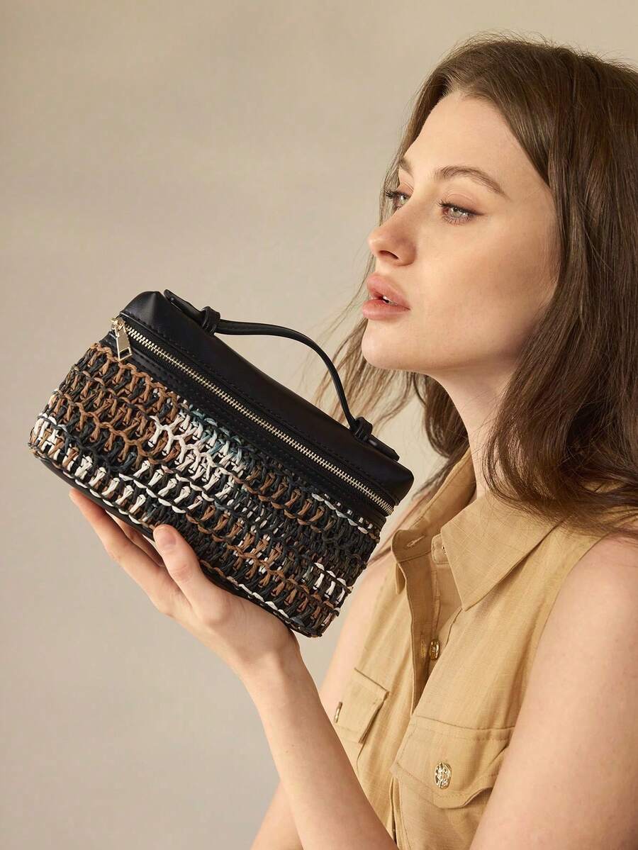 PREMIUM SQUARE OPENWORK BAG - Blue - View 1
