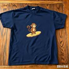 2026 Summer New Arrival [100% Cotton][Graphic Tee] Surfing Graphic T-Shirt – Tee, Cute Cartoon Monkey Shirt, Unisex Casual Streetwear Top,T-Shirt - 淺粉色 - 查看 2