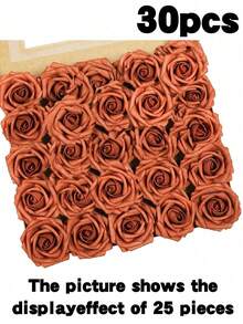 5/25/30pcs Real Looking Fake Roses For DIY Wedding Bouquets Centerpieces Arrangements Party Baby Shower Home Decorations OPP Bag Packaging (Excluding Box), Valentine Day, Gift Gifts Birthday Graduation - Orange - View 9