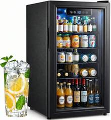 PLENTORA Beverage Refrigerator, 3.3 Cu.Ft Mini Fridge With Glass Door & Air Cooling, And Electronic Temperature Control For Beer, Wine, Soda, Compact Drink Fridge For Home, Office, Bar - US B Type Plug(110-127V) - View 1