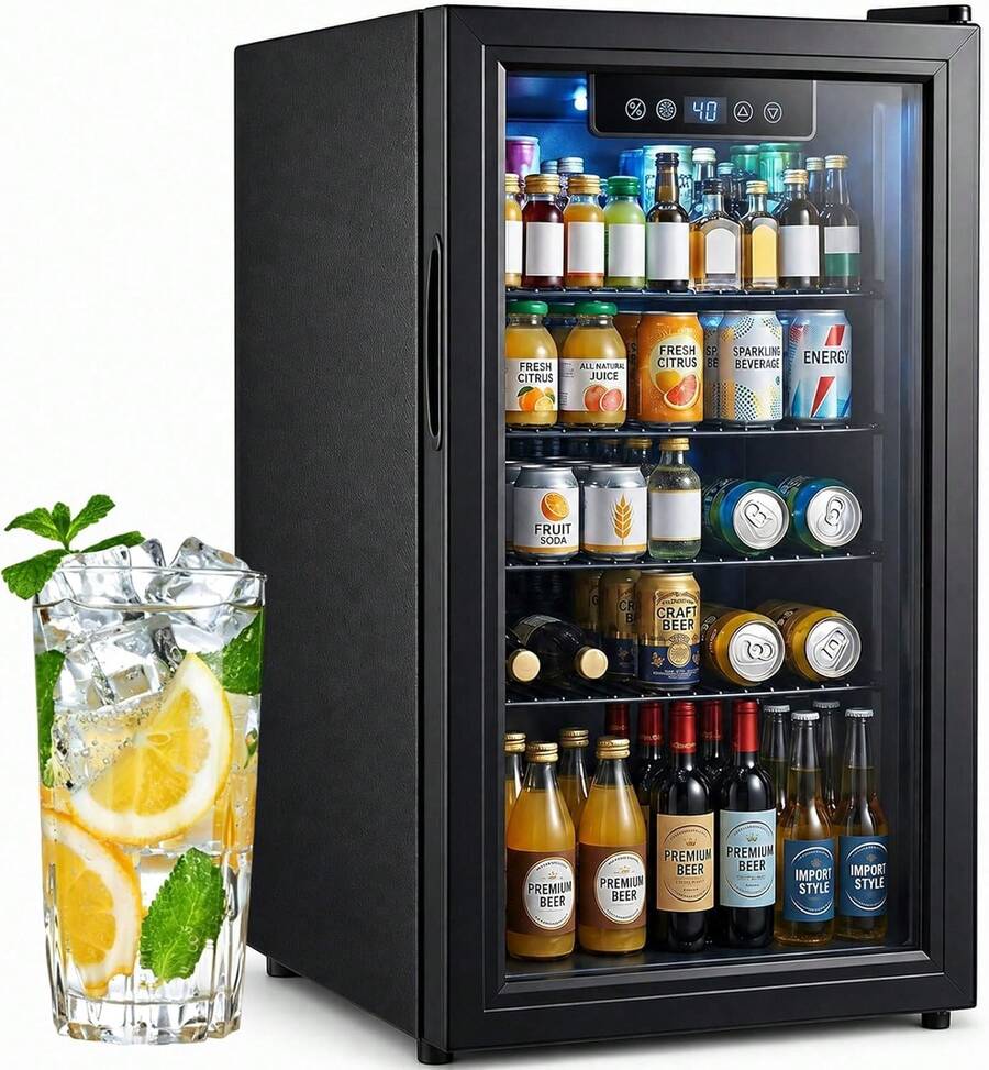 PLENTORA Beverage Refrigerator, 3.3 Cu.Ft Mini Fridge With Glass Door & Air Cooling, And Electronic Temperature Control For Beer, Wine, Soda, Compact Drink Fridge For Home, Office, Bar - US B Type Plug(110-127V) - View 1